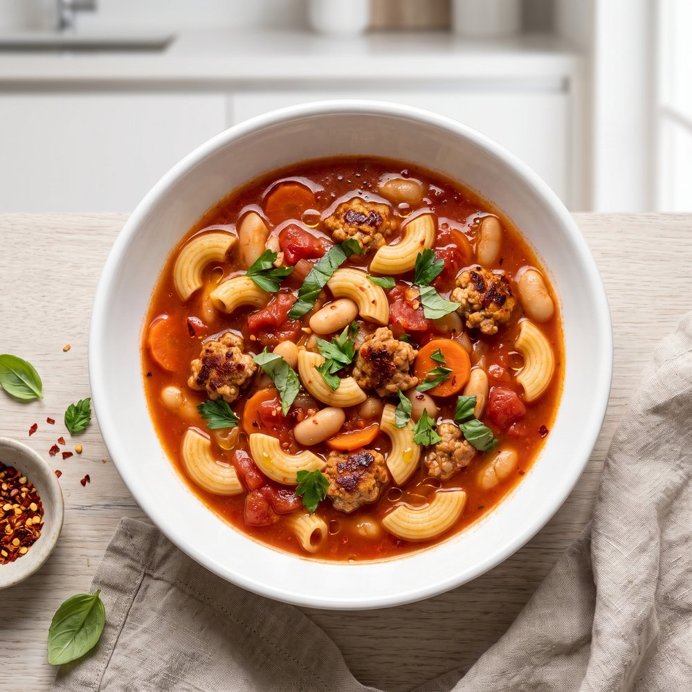 Tomato and Turkey Sausage Rigatoni Soup