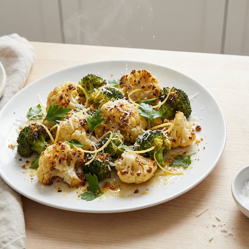 Roasted Cauliflower and Broccoli with Truffle and Parmesan