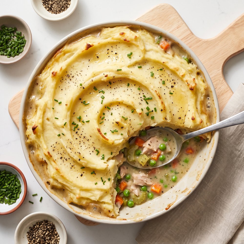 Turkey Pot Pie with Fluffy Mashed Potato Crust
