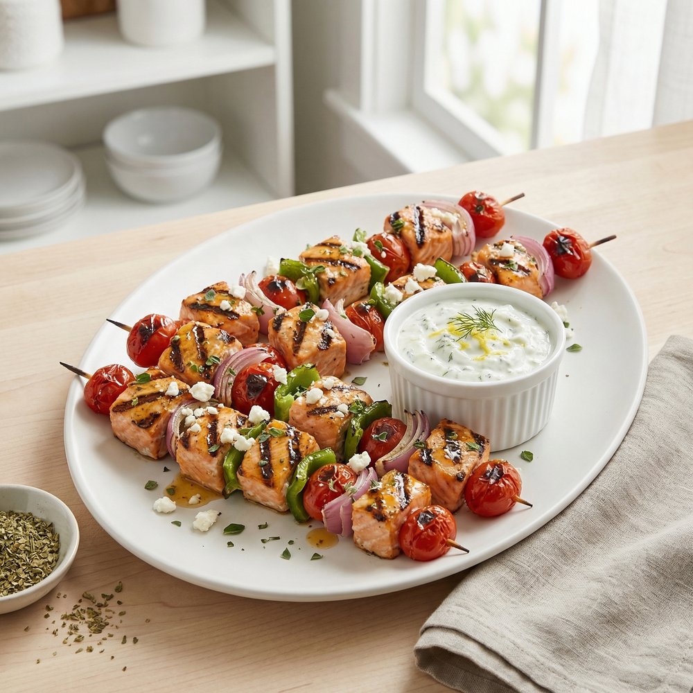 Mediterranean Salmon Skewers on the Grill