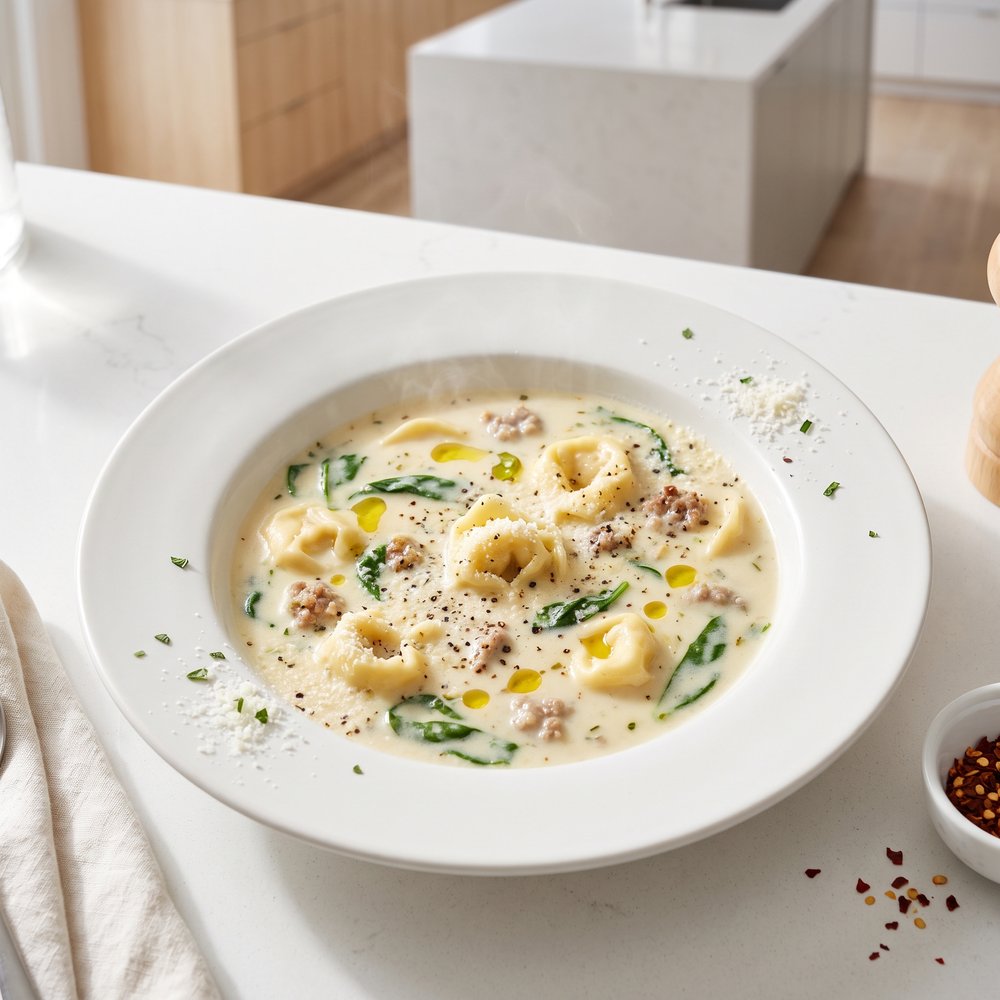 Velvety Tortellini Soup with Spinach and Boursin