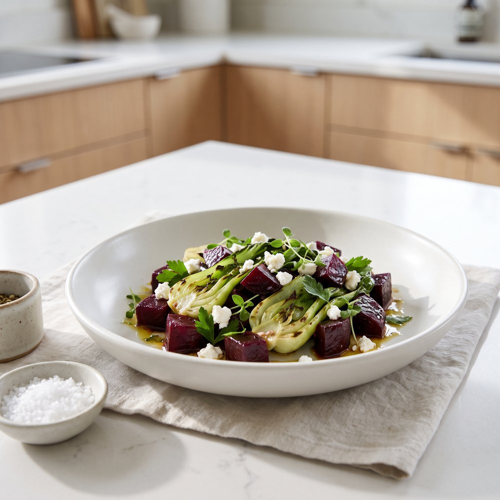 Warm Bok Choy, Beet and Feta Salad