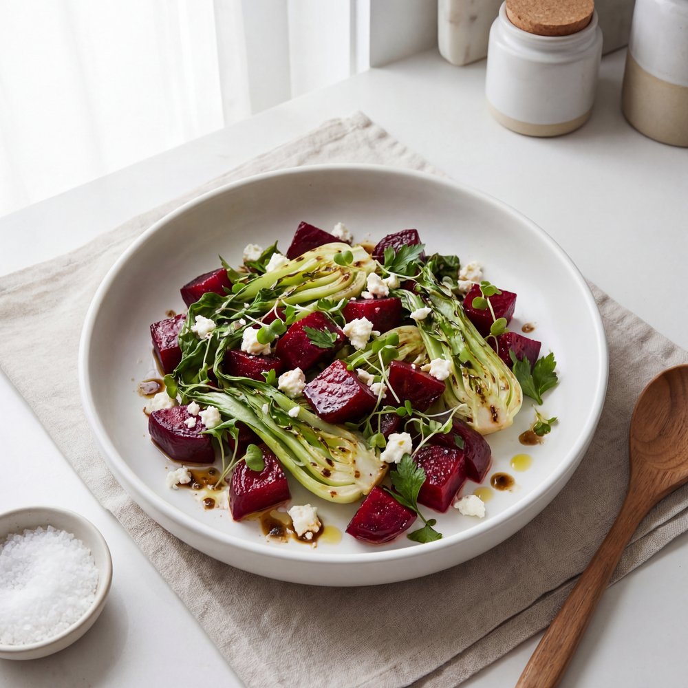 Warm Bok Choy, Beet and Feta Salad
