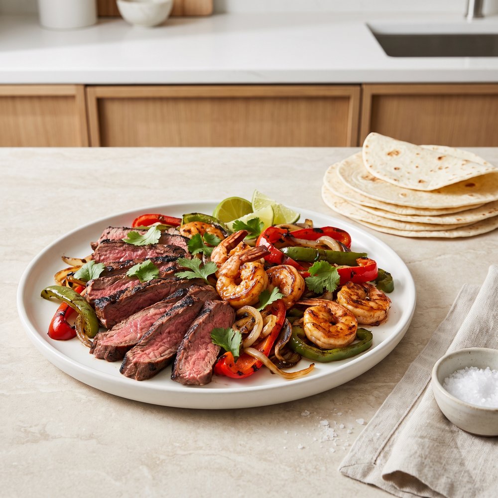 Weeknight Steak & Shrimp Fajitas