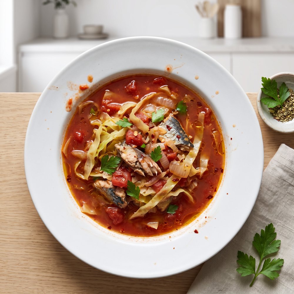 West African Cabbage and Tomato Stew with Mackerel