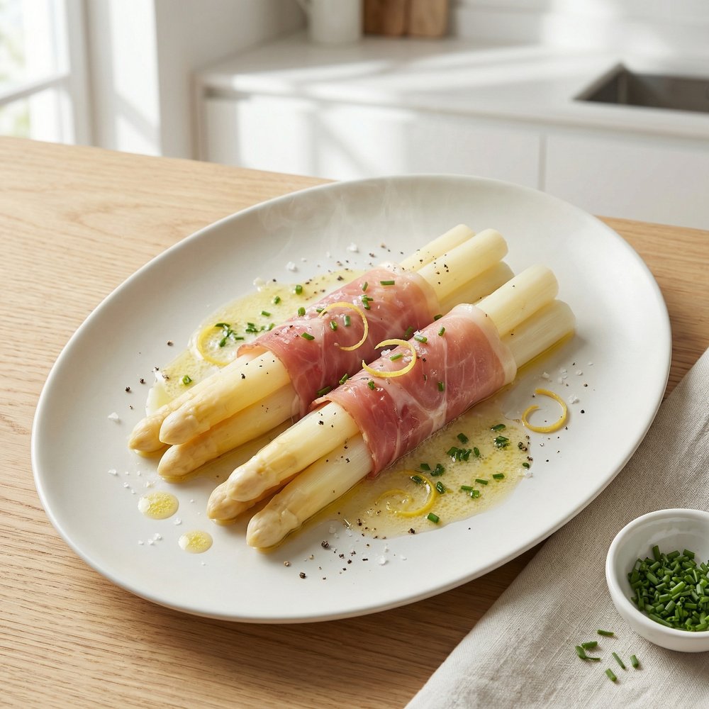 Spargel in Schinken (White Asparagus Wrapped in Ham)