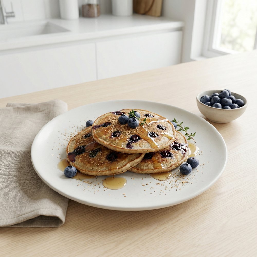 Hearty Spelt-Flax Pancakes with Berries