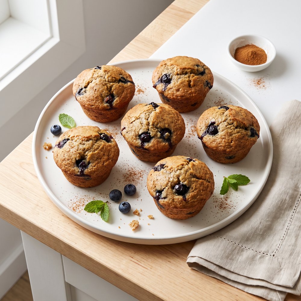 Whole Wheat Banana–Blueberry Muffins