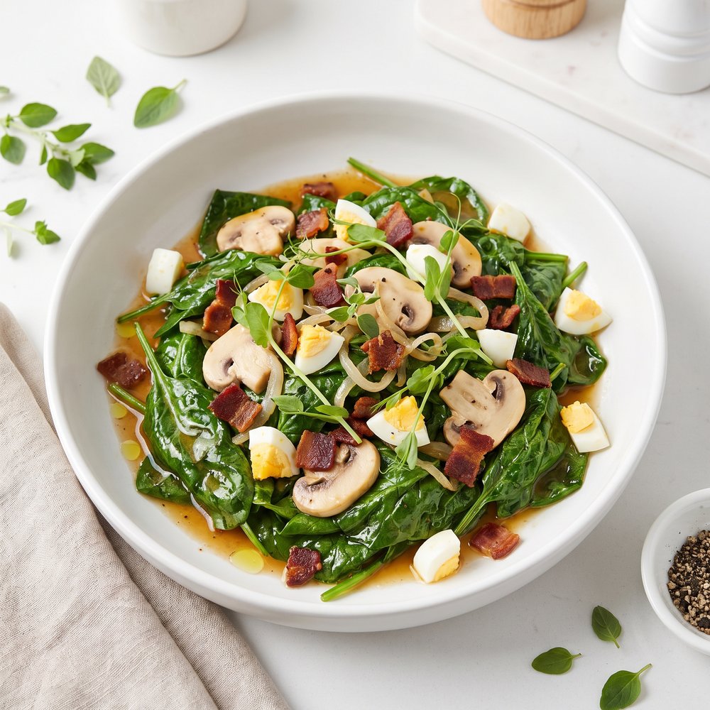 Wilted Spinach Salad and Bacon Vinaigrette