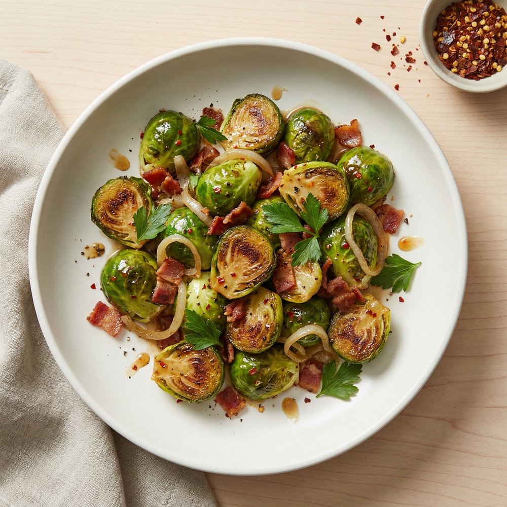 Bacon-Braised Brussels Sprouts in Chardonnay
