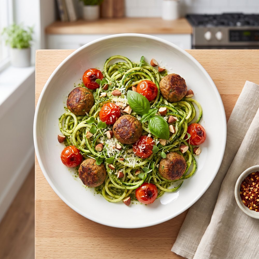 Zucchini Noodles with Plant-Based Meatballs