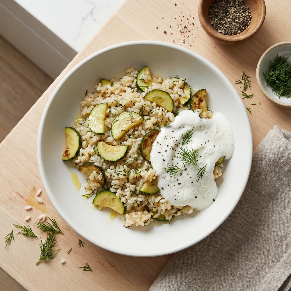 Zucchini with Dill Weed and Garlic-Yogurt Sauce