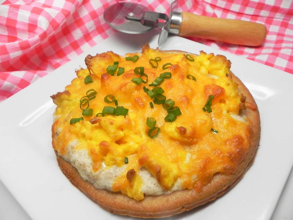 Breakfast Pizza with Sausage Gravy and Eggs
