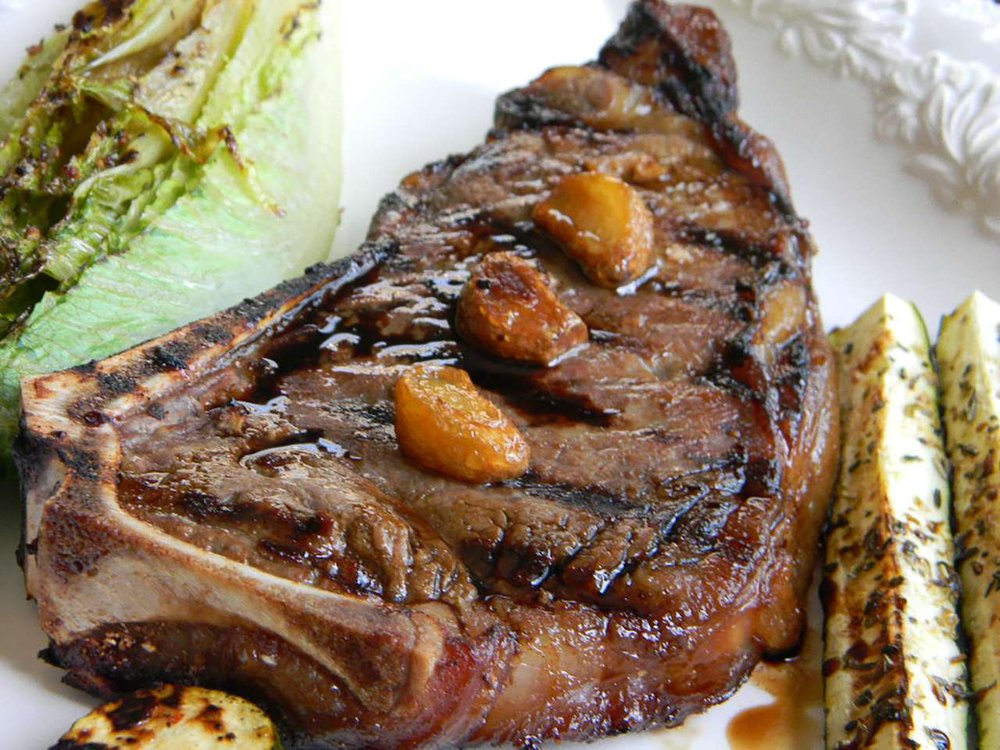Double-Garlic New York Strip with Balsamic Finish