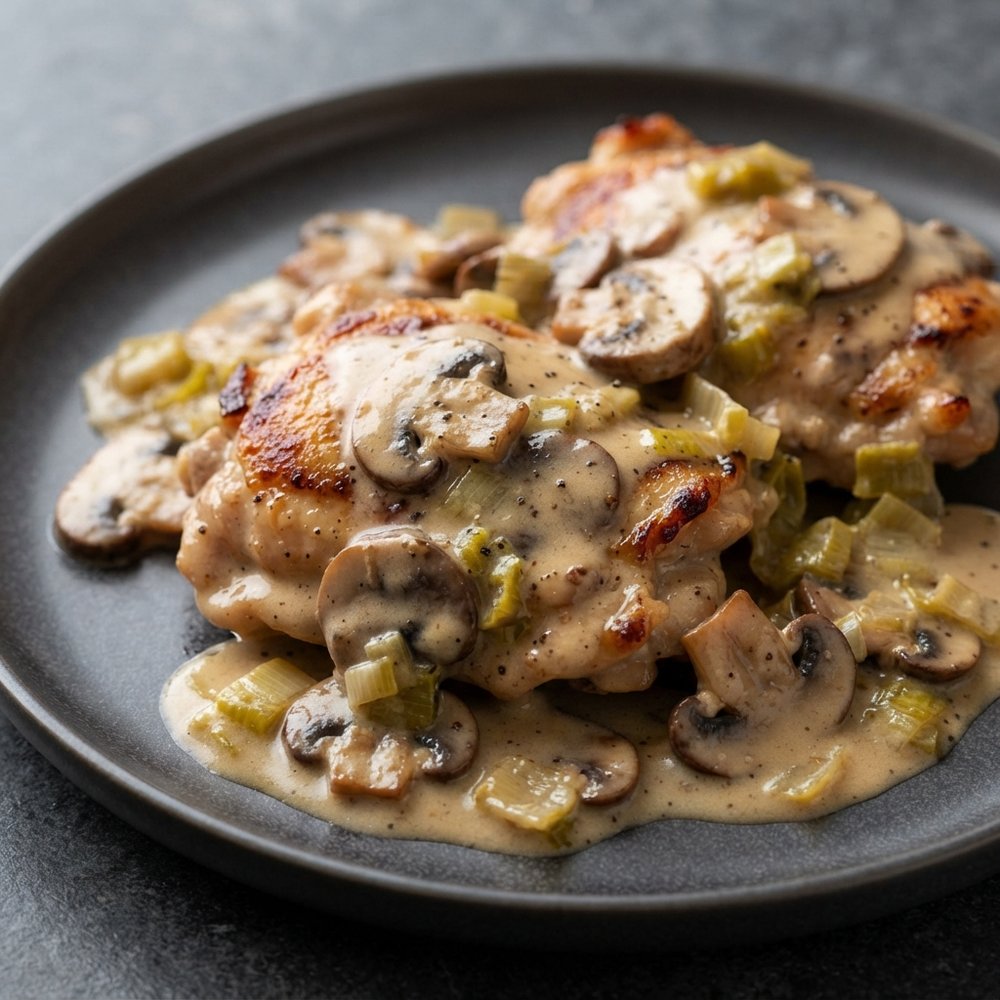 Creamy Mushroom and Leek Chicken Thighs