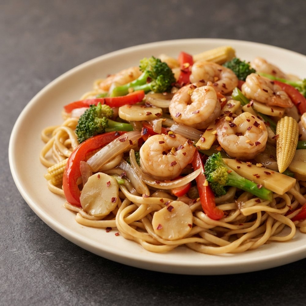Egg Noodle Shrimp Stir-Fry