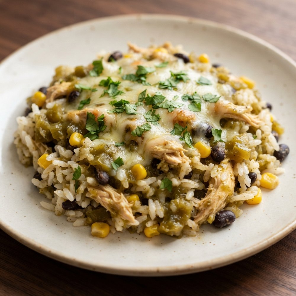 Salsa Verde Chicken and Rice Skillet
