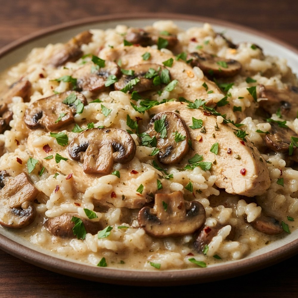 Marsala Chicken and Mushroom Rice Bake