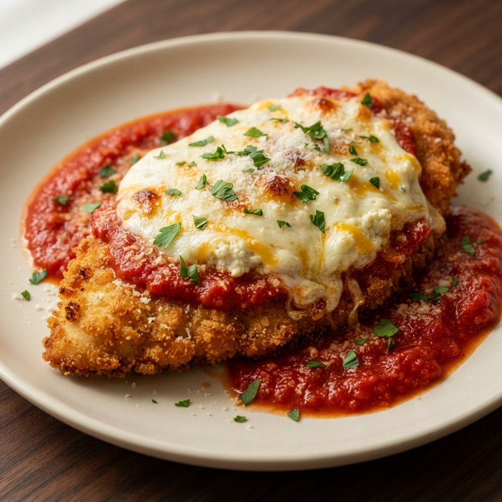 Updated Chicken Parmesan with Ricotta-Cheddar Top