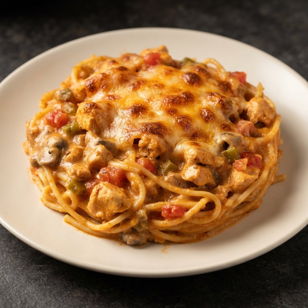 Pressure Cooker Spicy Chicken Spaghetti Bake with Frozen Breasts