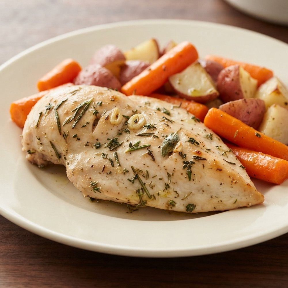 Herbed Broiled Chicken with Carrots and Red Potatoes