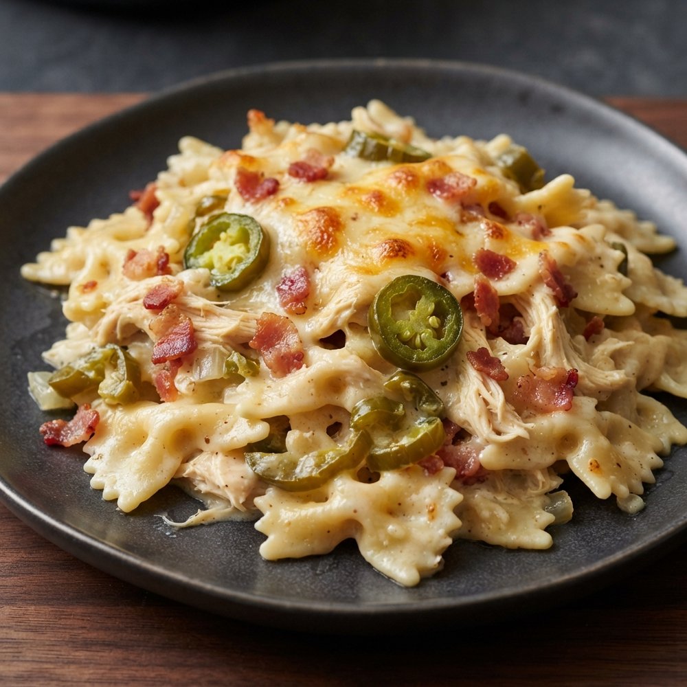 Creamy Jalapeño Popper Farfalle Bake