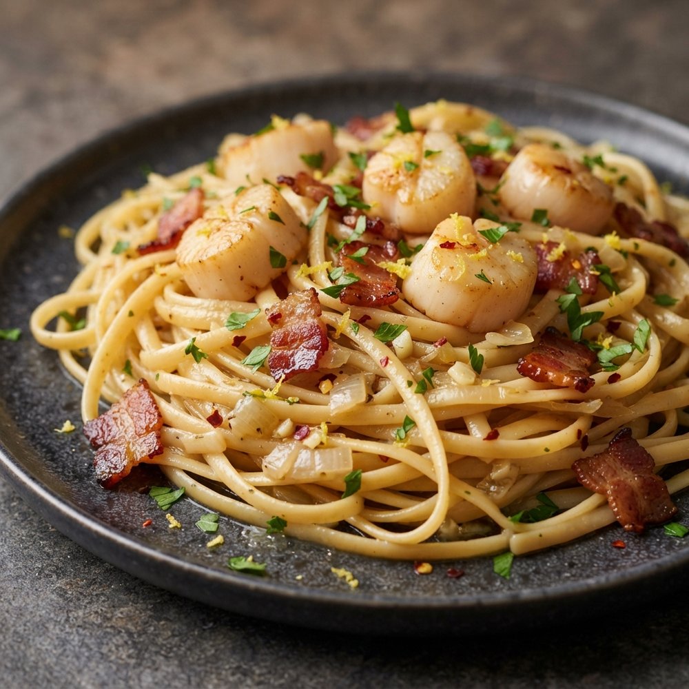 Linguini with Bacon and Scallops
