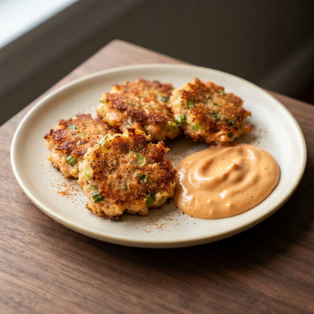 Low-Carb Air-Fried Salmon Patties with Sriracha Mayo