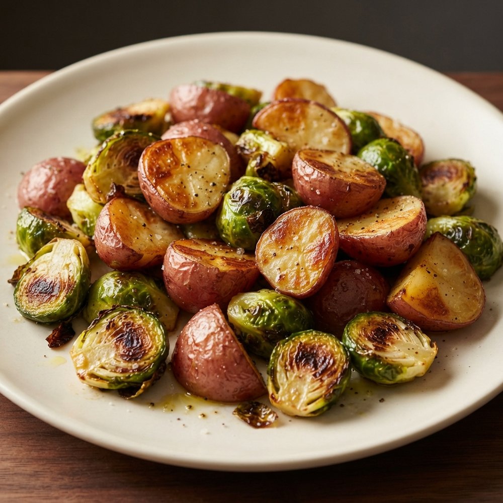 Oven-Roasted Potatoes with Brussels Sprouts