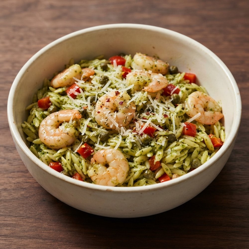 Pesto Orzo with Shrimp