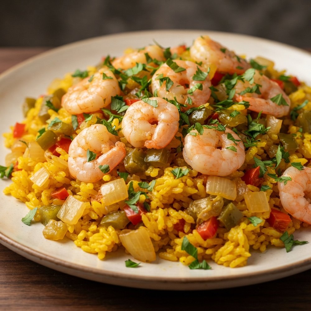 Shrimp with Spanish-Style Yellow Rice