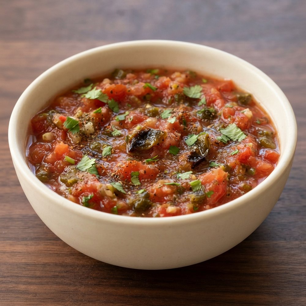 Onion-Free Roasted Poblano Tomato Salsa