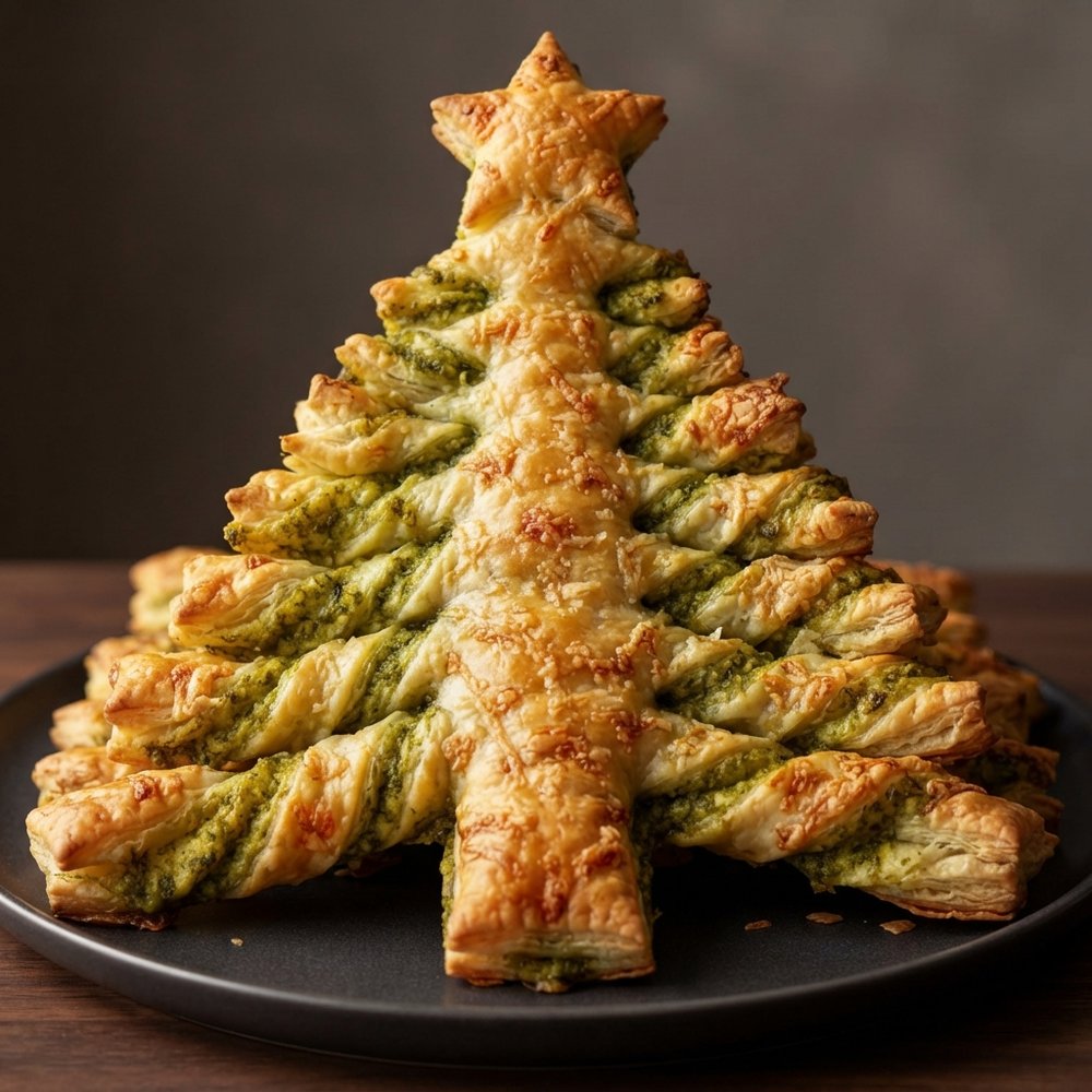 Festive Pesto and Parmigiano Puff Pastry Tree