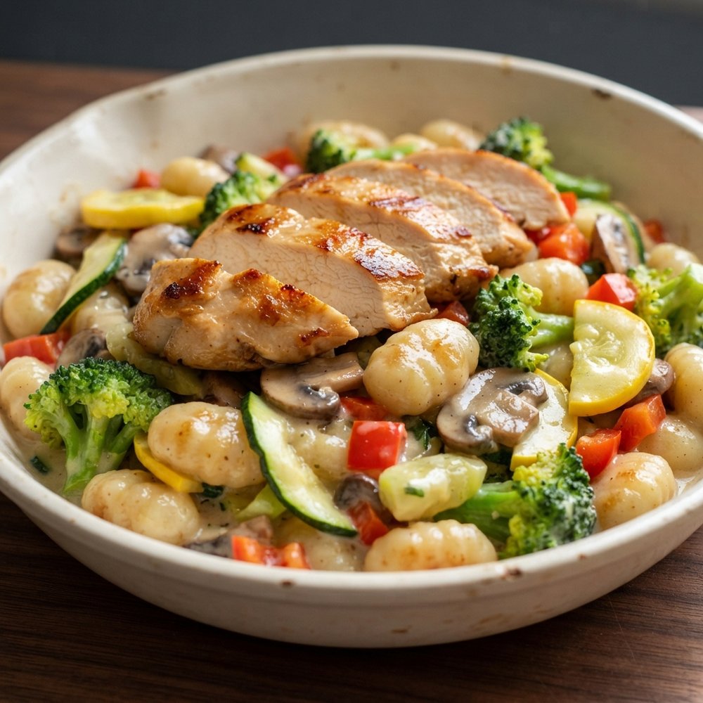 Skillet Chicken and Gnocchi with Creamy Vegetables