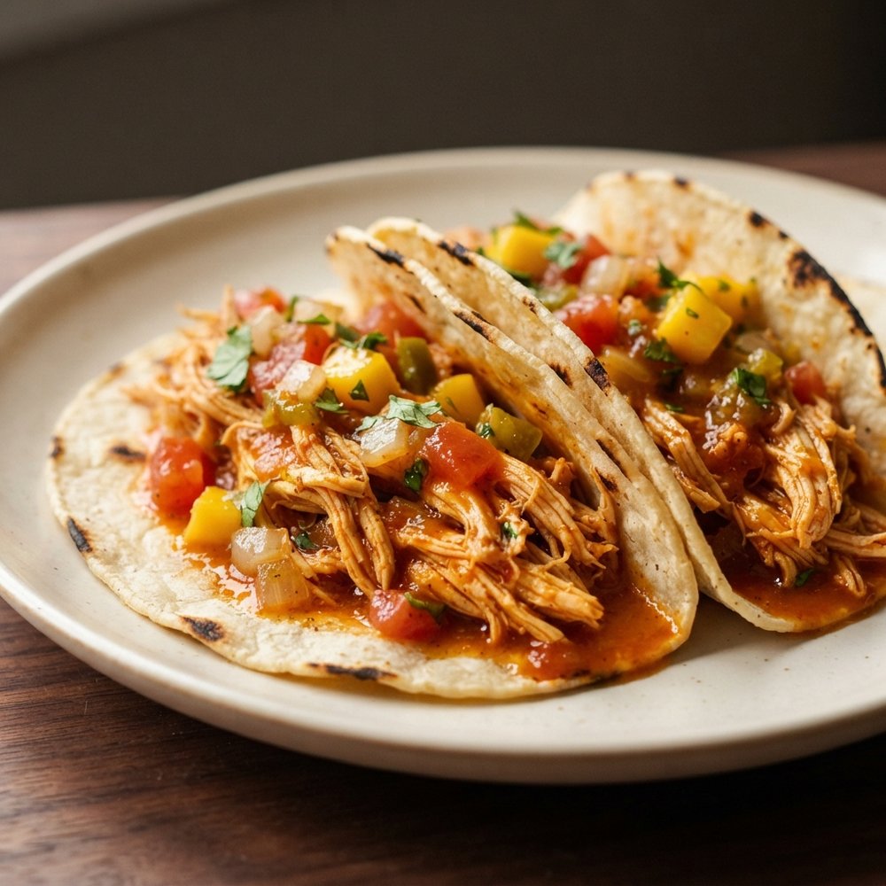Citrus-Mango Pulled Chicken Tacos