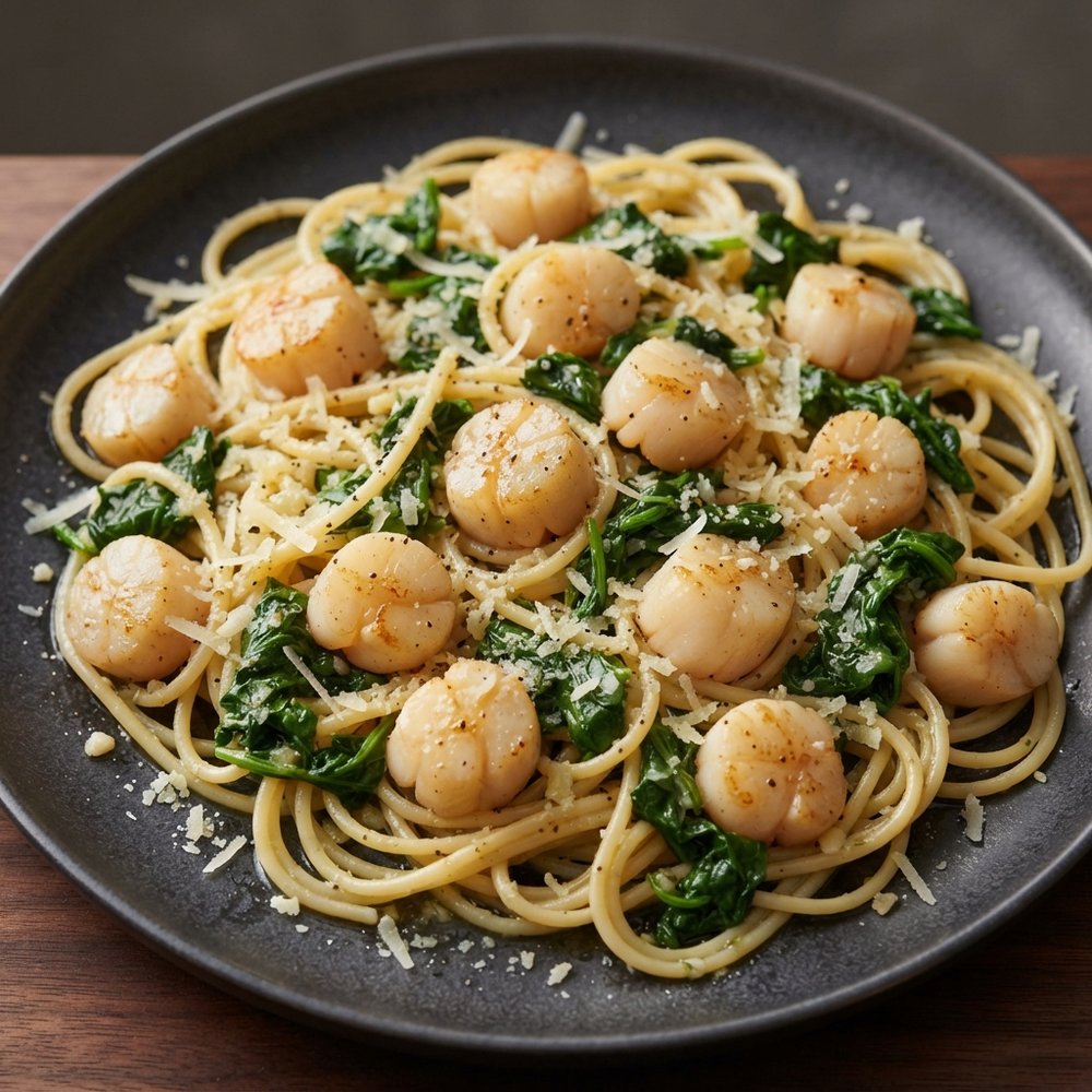 Pasta with Scallops and Lemon-Spinach