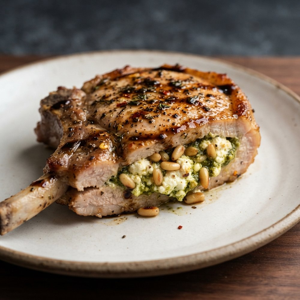 Herb-Pesto Filled Pork Chops