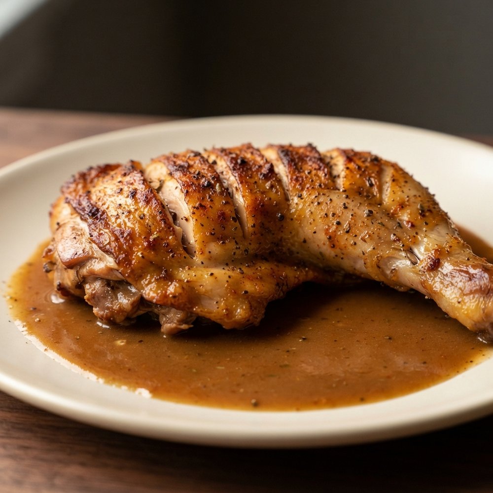Crispy Tiger‑Cut Chicken Leg Quarters with Pan Sauce