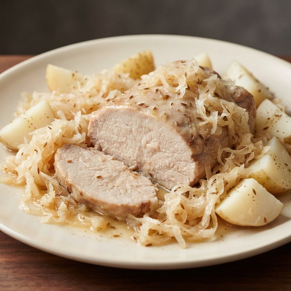 Slow Cooker German-Style Pork Roast with Sauerkraut and Potatoes