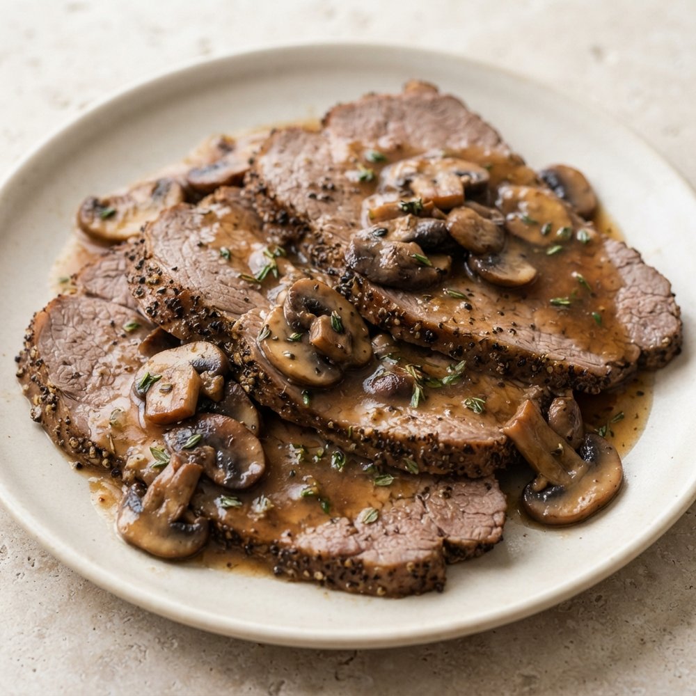 Beginner’s Roast Beef with Mushroom Pan Gravy