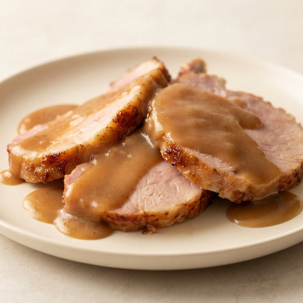 Oven-Roasted Ham with Brown Sugar Apple Gravy