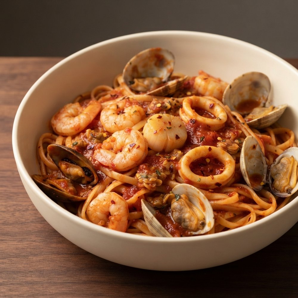 Fra Diavolo Seafood Zuppa over Linguine