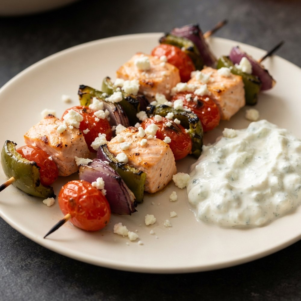 Mediterranean Salmon Skewers on the Grill
