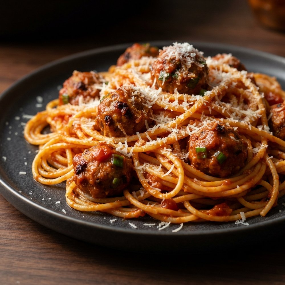 Spaghetti with Chipotle-Spiced Meatballs