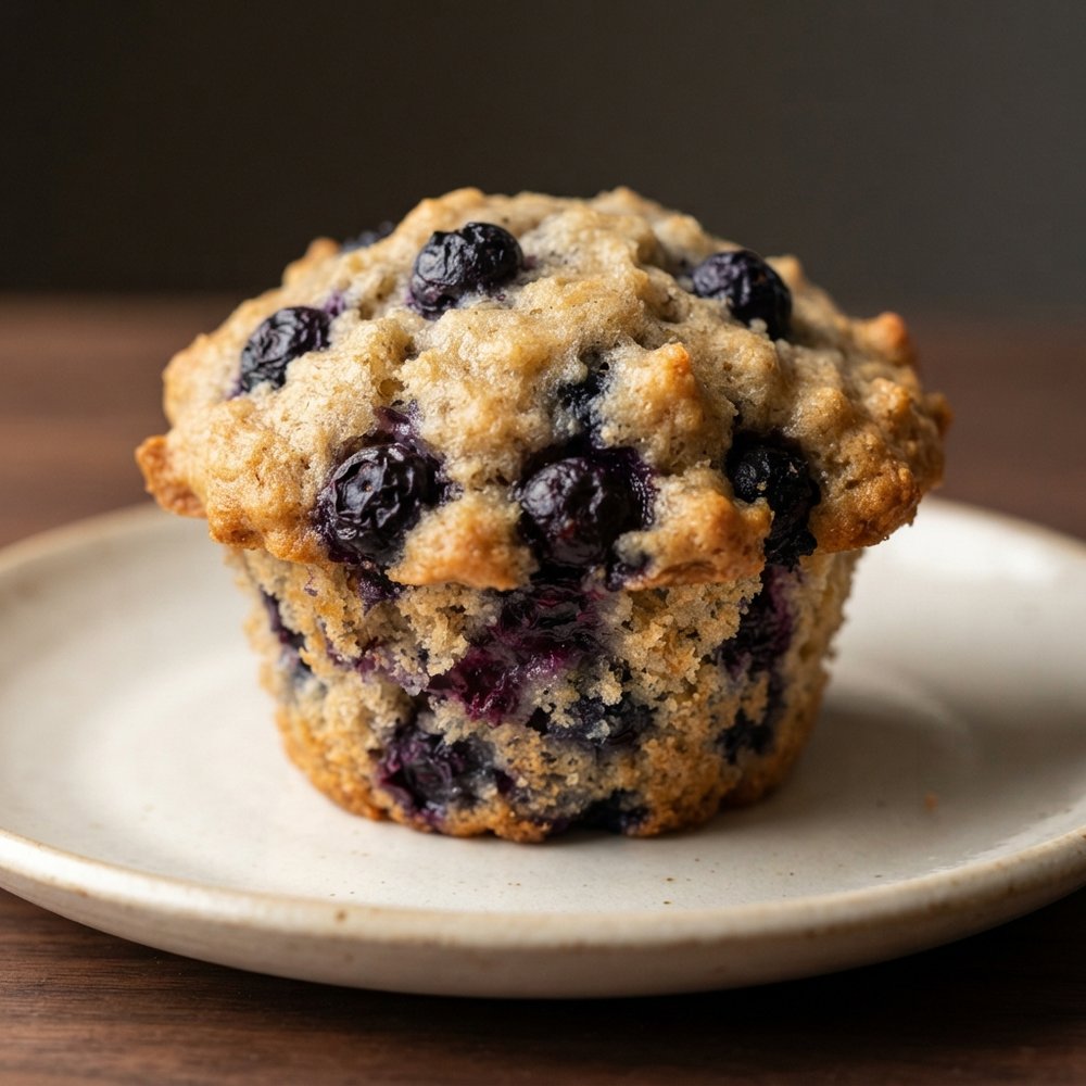 Fluffy Low-Fat Vegan Blueberry Muffins