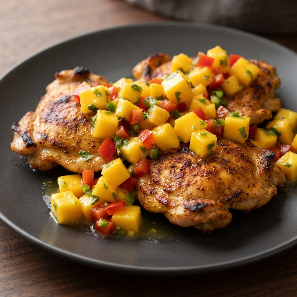 Broiler-Seared Chicken Thighs with Fresh Mango Salsa