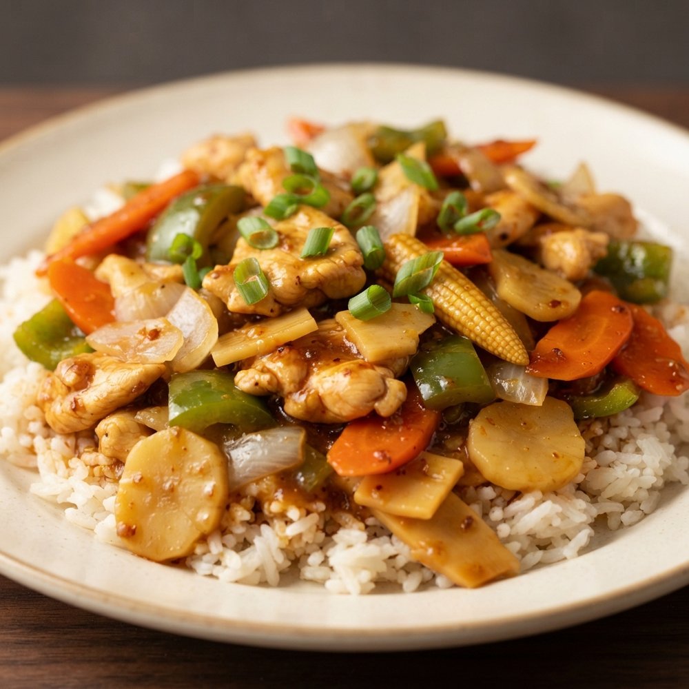 Spicy Hunan-Style Chicken with Mixed Veggies