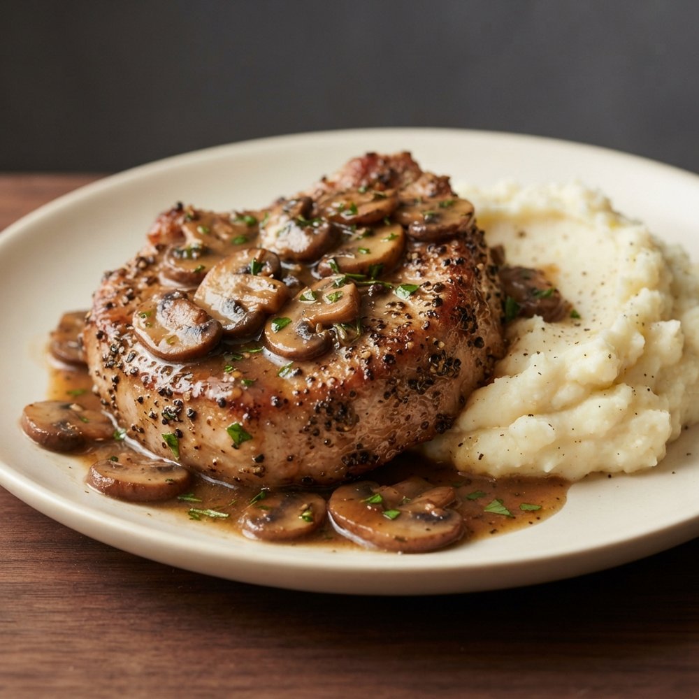 Jan’s Black Pepper Pork Chops with Mushroom–Herb Sherry Pan Sauce
