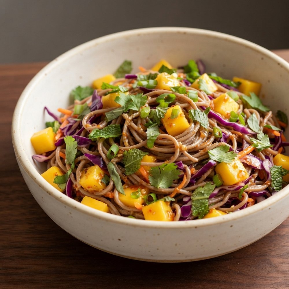 Chilled Soba Noodle Salad with Fresh Herbs and Mango
