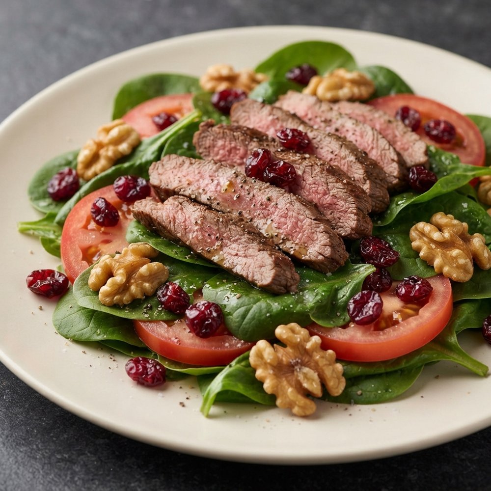 Spinach Salad with Sliced Steak